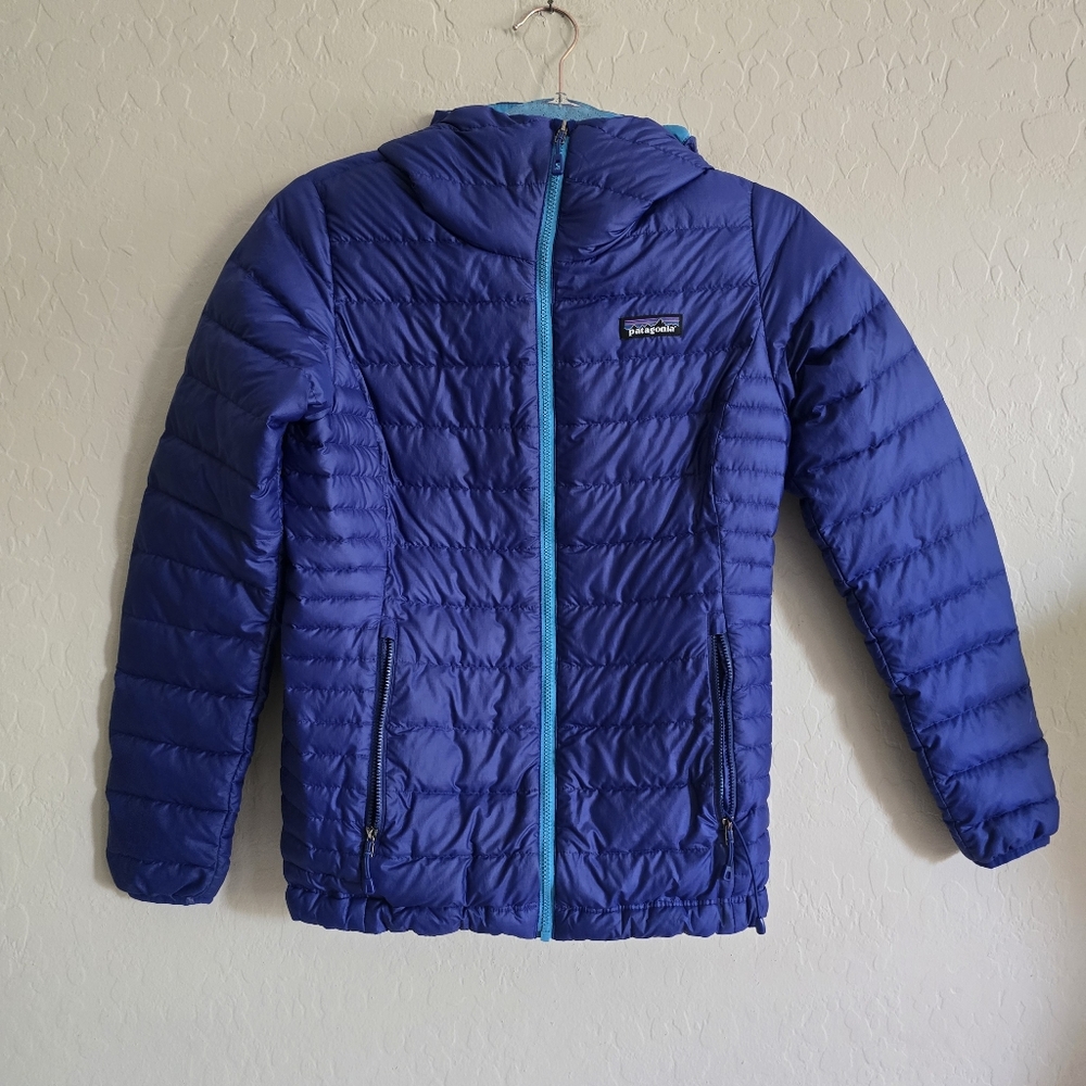 Patagonia Down Sweater‎ Hoody Jacket Blue Women's Size XS Lightweight Packable